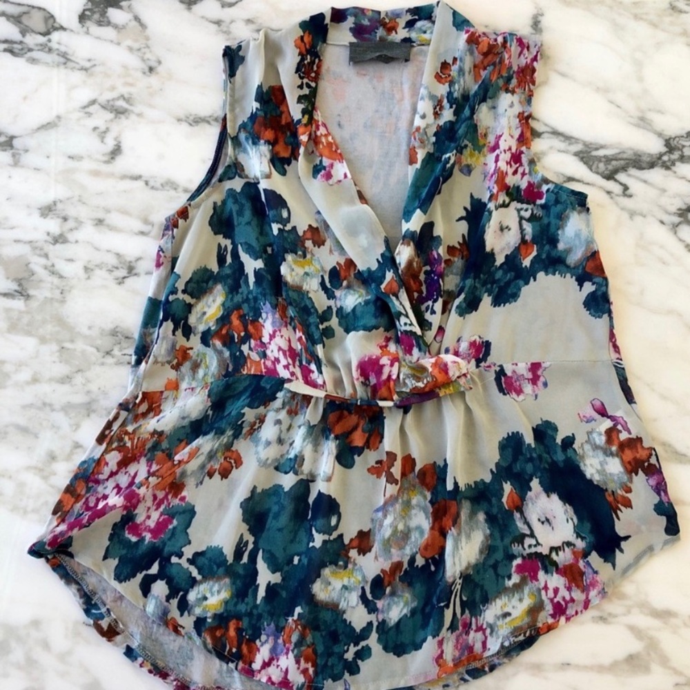 Anthropologie Floral Sleeveless Blouse